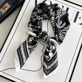 Elegant black and white paisley silk-like square scarf with floral pattern for neck style - Jungle Cashew Flower - Black And White