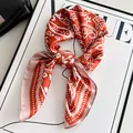Small silk-like paisley print scarf in reddish orange for neck styling - Jungle Cashew Flower - Orange And White