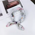 Floral print silk neck scarf for women with elegant knotted design for office wear - 19 Flower Sea Gray / 50-50cm