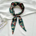 Elegant dark green skinny scarf with geometric arrow print for hair styling or neck accessory - Dark Green Arrow
