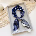Elegant navy blue silk square neck scarf with white polka dots and paisley prints - Polka Dot Cashew Nut Square Scarf 70cm - Navy Blue / 70*70cm