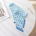 French retro style light blue chiffon long scarf with geometric rhombus pattern for hair - Blue Square Pattern / 100cm*6cm