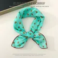 Elegant floral mint green cotton linen kerchief for women neck scarf hair band - Emerald Bouquet