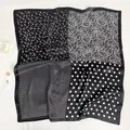 Black and white square silk scarf with paisley and polka dot patchwork design. - Square Grid Pattern 70*70cm / 70*70cm