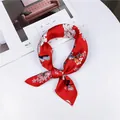 Elegant red floral printed silk square scarf for professional neck styling - 21 Flower Sea Red / 50-50cm