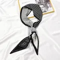 Elegant pleated skinny scarf with black and white stripes for neck or hair tie. - #41 Om Striped Black And White / 10x130cm