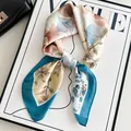 Elegant blue and white floral paisley silk-like square neck scarf for fashion matching - Falling Ginkgo Leaves - Mi Lan