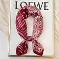 Elegant burgundy silk square neck scarf featuring white polka dot and paisley patterns - Polka Dot Cashew Nut Square Scarf 70g - Red / 70*70cm