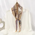 Pleated skinny silk scarf for women with floral and geometric print for spring and autumn - #42 Knitted B Horsehead Yellow Edge / 10x130cm