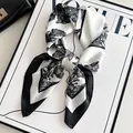 70cm imitation silk square scarf with elegant black and white floral pattern for neck - Bee Forest Flower Cluster - Black And White