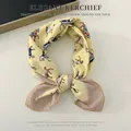 Elegant yellow cotton linen square scarf with horse prints and dusty pink border - Horse Yellow