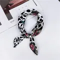 Elegant professional leopard and floral print small silk-like square scarf for women - 25 Leopard Print And White Suede / 50-50cm