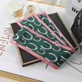 Elegant green chiffon satin skinny scarf with pink trim and white crescent moon patterns - L040-14-03 Double C - Green