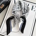 Elegant blue and white paisley pattern faux silk neck scarf accessory for stylish outfits - Milan Cashew Flower
