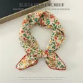 Elegant vintage floral cotton linen square neck scarf for women's fashion styling - Full Of Floral Rice Base