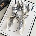 Elegant blue and white paisley pattern silk-like small scarf with silky smooth texture - Beige Sunflower