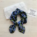 Vintage blue floral cotton linen square scarf and neckerchief for hair decoration - 38 Blue Enchantress