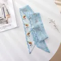 Elegant French retro floral and blue polka dot chiffon long ribbon hair tie scarf - Polka Dot Flowers / 100cm*6cm