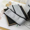 Elegant black and white striped skinny silk scarf accessory for hair tie and luxury bag handle - L040-15-01 Stripes - White