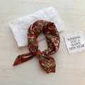 Retro floral print cotton linen square scarf with delicate red flower pattern bandana - 33 Full Of Red Flowers