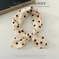 Elegant polka dot cotton linen neckerchief in beige and black for women fashion - Beige Polka Dot