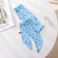 Light blue skinny chiffon scarf with navy heart pattern and lovediy text for hair. - Lovediy / 100cm*6cm