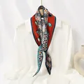 Elegant pleated skinny neck scarf with vibrant red and teal geometric patterns - #47 Contrasting Geometric Circles In Wine Red And Blue / 10x130cm