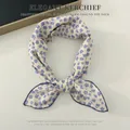 Elegant floral cotton linen neck scarf with blue flower pattern on an off-white base - Blue With Camellia