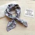Vintage floral cotton linen square scarf with elegant purple olive branch pattern - 32 May Tea Purple