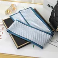 Blue and white striped silk scarf for neck or hair accessory styling - L040-15-03 Stripes - Blue