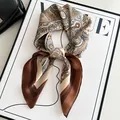 Elegant brown paisley imitation silk square scarf for fashion styling and neck accessories - Dunhuang Retro Paisley Flower - Mika
