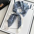 Elegant blue and white paisley pattern silk-like square neck scarf for fashion styling - Teal Paisley