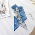 French vintage blue floral chiffon hair scarf with elegant foliage pattern - Polka Dot Four-color Flower / 100cm*6cm
