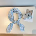 Vintage floral cotton linen square scarf headband necktie in white and blue print - 41 Small Red Spices