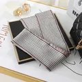 Elegant vertical striped satin silk scarf for hair styling or bag handle decoration - L040-15-05 Striped Khaki