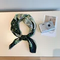 Vintage floral cotton linen square scarf with green leaf pattern and polka dots decoration - 42 Black And Green Vines