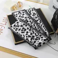 Elegant black and grey leopard print skinny silk scarf for hair or luxury bag accessory - L040-16-01 Leopard Print - Black