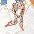 Pleated silk scarf for women featuring floral and geometric patterns in cream and pink - #54 Square Floral Khaki Edge / 10x130cm