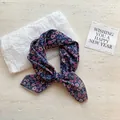 Vintage floral cotton linen square scarf in dark blue with pink daisy patterns - 35. Willowleaf Chrysanthemum (dark Blue)