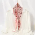 Elegant pink pleated skinny scarf with delicate geometric patterns for stylish women - #57 Love Chain Pink Trim / 10x130cm