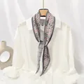 Elegant grey and white pleated silk scarf with red diamond pattern and LOVE print - #59 Love Chain Gray Edge / 10x130cm