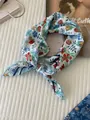 Elegant vintage floral cotton linen square neck scarf with red and blue flower print - 55 Double-framed Fluffy Flower