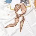 Elegant pleated silk neckerchief with retro geometric print displayed on white satin cloth - #60 Love Chain Khaki Edge / 10x130cm