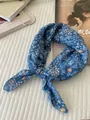 Vintage blue floral cotton linen scarf with botanical pattern for head or neck - 56 Little Snowflake Blue