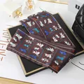 Elegant dark brown satin skinny scarf featuring cute cartoon cat prints for hair or bag accessories - L040-12-04 Cat - Brown