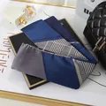 Elegant geometric pattern silk scarf for hair or handbag tie in navy blue and grey. - L040-13-01 Houndstooth - Navy Blue