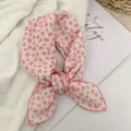 Elegant pink floral cotton linen small square scarf used as a stylish decorative hairband - Pink Small Floral