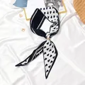 Elegant black and white pleated skinny scarf with heart pattern for women's fashion - #63 Heart H Black And White / 10x130cm