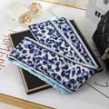 Western style blue leopard print skinny silk scarf for hair styling or bag handle decoration - L040-16-02 Leopard Print - Blue