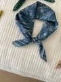 Elegant blue cotton linen floral square scarf tied as a stylish neckerchief accessory - 58-print Flower Basket